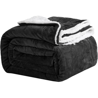 Good Nite Kuscheldecke 130x150cm Schwarz Fleecedecke Wohndecke Decke Sherpa Sofaüberwurf Couchdecke Warm Winter Weich (Schwarz, 130x150cm)