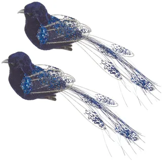 Weihnachtsbaum Blau Vogel Clip Auf Dekoration Glitzer Pailletten 18Cm Set Aus 2