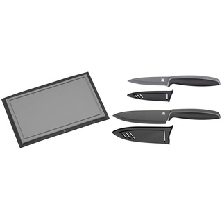 WMF Schneidebrett Tranchierbrett Touch schwarz 32 x 20 cm rechteckig aus Kunsstoff Saftrillen spülmaschinengeeignet leichte Reinigung & Messerset 2-teilig TOUCH schwarz 2 Messer Küchenmesser