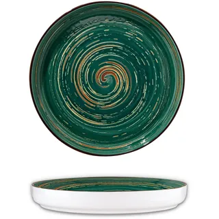 Wilmax Speiseteller 28 cm Porzellan, Essteller mit hohem Rand, Grün