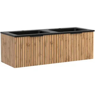 Held Waschtischkombi , Schwarz, Eiche Wotan , Metall , 2 Schublade(n) Schubladen , 120 cm , hängend , Badezimmer, Waschbecken & Armaturen, Waschtische