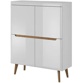 Furniture24 Kommode mit türen NORDI Schrank Hochschrank Skandinavische Stil Weiß/Weiß Hochglanz - Weiß