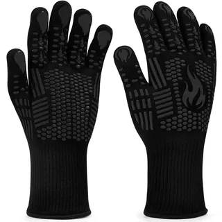 FITFETS Grillhandschuhe (Hitzebeständig), Ofenhandschuhe, rutschfeste Silikon - Feuerfeste Handschuhe, BBQ Handschuhe, Küchenkochhandschuhe