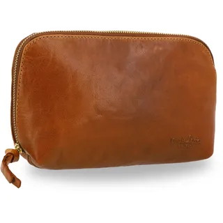 Gusti Leder Waschtasche Damen Leder Kulturbeutel Herren – Kompakte Kosmetiktasche aus hochwertigem Büffelleder – Beauty Case Braun für Reise und Alltag