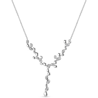 OROVI Schmuck Damen Collier Statement Kette mit weiße Funkelnde Zirkonia Steine die den modernen Anhänger zieren Zeitlose moderne Silberkette Halskette aus 925 Sterling Silber, 45 cm lang