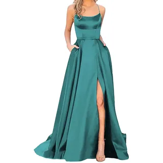 Abendkleid Damen Lang – Elegantes Ballkleid für Hochzeit, Jugendweihe & Abiball Satin Kleid mit A-Linie, Lange Brautjungfernkleider & Hochzeitsgast Kleider