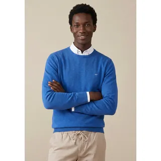 Strickpullover FYNCH-HATTON "FYNCH-HATTON Langarmpullover", Herren, Gr. M, blau (azure), Strick, Obermaterial: 100% Baumwolle, unifarben, normal hüftbedeckend, Rundhals, Flachstrickbündchen, Pullover Strickpullover, mit Logostickerei