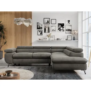 MKS Meble Ecksofa Sofa Grau, Wohnlandschaft L-Form mit Schlaffunktion und Bettkasten, Schlafsofa mit Bettkasten, Sofa mit Einstellbare Kopfstützen, Peter L ... Dunkelgrau