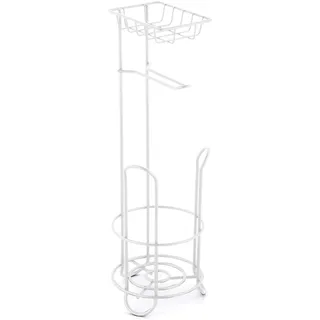 MSV Klopapierhalter mit Ablage, schmaler Toilettenpapierhalter stehend aus Metall, freistehender Toilettenpapierständer für insgesamt 3 Rollen, Weiß matt