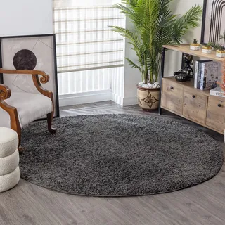 Surya Home Shaggy Berber Teppich - Flauschiger Teppich für Wohnzimmer, Esszimmer, Schlafzimmer, Langflor Hochflor Teppich flauschig - Teppich groß 160 cm Rund, Wohnzimmerteppich in Dunkelgrau