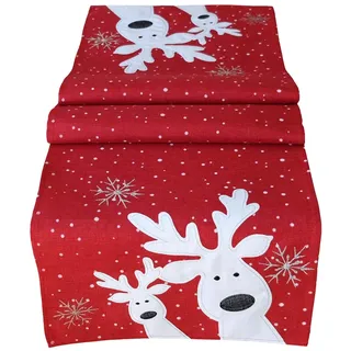 texpot Tischdecke 85 x 85 cm rot weiß Silber, lustiger Elch, Rentier, Tischdecke, Weihnachten Weihnachtsdeko Weihnachtstischdecke