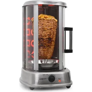 oneConcept Kebap Master Dönergrill, Gyrosgrill mit Glasschiebetür, geschlossen, Dönerspieß, Edelstahl, Vertikalgrill - Silber