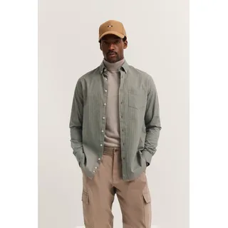 Langarmhemd BUGATTI "Soft Cotton", Herren, Gr. L, Normalgrößen, 150, moos, 100% Baumwolle, Fischgratmuster, normal, eckige 2-Knopf-Manschette, Hemden Langarmhemd, im Modern Fit mit Button-Down Kragen