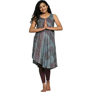 Kleid "Om" - leichtes Sommerkleid - ärmelloses Ethno Kleid aus feiner Baumwolle, grau L/XL - Grau