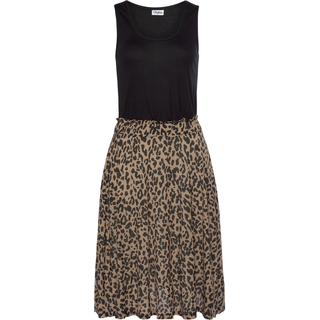Jerseykleid BUFFALO "mit Gummibund in der Taille und Animalprint", Damen, Gr. 38, N-Gr, schwarz (schwarz, leo, bedruckt), Jersey, Obermaterial: 100% Viskose, bedruckt, figurumspielend knielang, Rundhals, Kleider Jerseykleid, Leokleid, Animalkleid, Ärmelloses Sommerkleid, Viskosekkleid, Topseller