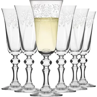 Krosno – Sekt- und Prosecco Gläser 165 ml – 6er Set – Krista Deco Kollektion – Bleifreies Kristallglas – Klassisches Design mit Farblosem Muster