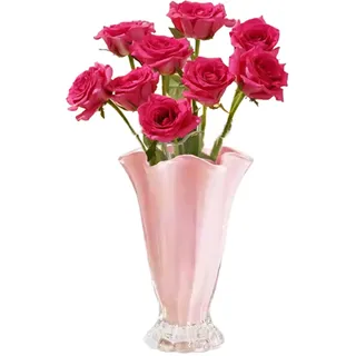 Geprägte Große Schwere Verdickte Vintage Vase 22cm Innjoii Ribbed Sockel Glas Pink Blume Bouquet Hydroponic Vasen für Rosen Lilien Glatte Rim Home Decor Office Mittelstück Hochzeit DiningTable