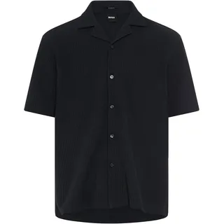 Kurzarmhemd BOSS "C-LARS CAMP B-262", Herren, Gr. XL, N-Gr, dunkelblau404, Jersey, Obermaterial: 97% Baumwolle, 3% Elasthan, unifarben, relaxed fit hüftbedeckend, abgesteppte Kante, Hemden Kurzarmhemd, mit Freizeitkragen, Relaxed Fit