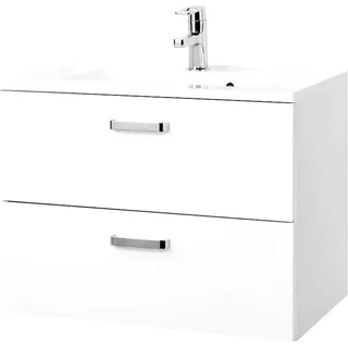 Waschtisch 90cm mit 2 Schubkästen PADUA-03 Hochglanz weiß, B x H x T ca.: 90 x 54 x 48 cm - Weiß