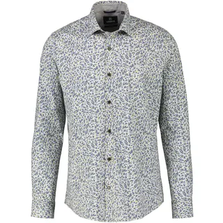 Langarmhemd LERROS "Poplin-Stretchhemd mit AOP", Herren, Gr. S, grün (light seagrün), 97% Baumwolle, 3% Elasthan, Hemden Langarmhemd