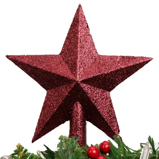 Christmas Concepts® Weihnachtsbaumspitze mit Glitzer, 200 mm, Stern-Dekoration – Weihnachtsbaumspitze (Rioja-Rot)