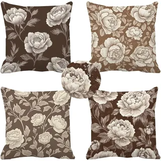 Kissenbezug 40x40 Braun Outdoor Kissen Wetterfest Frühling Kissenbezüge Ocker Dekokissen Leinen Outdoorkissen Couch Sitzkissen Bank Garten Sommer Outdoor Terrassen Balkon Deko Kissen 4er Set, k-118