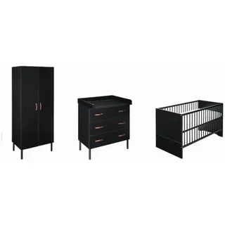 Schardt Babyzimmer , Schwarz , Holz, Holzwerkstoff , Buche , massiv , 2 Fächer , 3 Schublade(n) Schubladen , DIN EN ISO 14001 , in verschiedenen Größen erhältlich,zum Juniorbett umbaubar, Aufbauanleitung im Karton, Lattenrost inklusive, Schlupfsprossen , Babymöbel & Kindermöbel, Babyzimmer, Babyzimmer-Serien