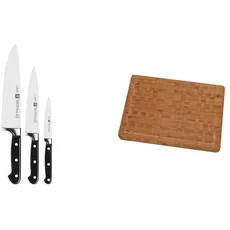 Zwilling Professional "S" Messer Set 3tlg schwarz mit passendem Zwilling Schneidebrett aus Bambus