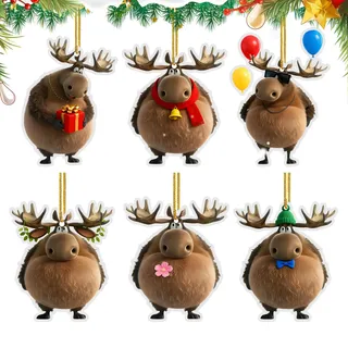 6er-Set Flache Elch Weihnachtsbaumschmuck 2D Acryl Christbaumschmuck Tier mit Aufhängebänd Baumschmuck Weihnachten Anhänger Lustige Designs Weihnachtsdeko für Fenster, Tür und Girlande