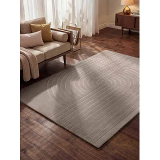 vikosa Arcura - Handgetufteter Wollteppich, Natur Wohnzimmerteppich, Hoch-Tief-Effekt, moderner 3D-Effekt, weich mit geometrischen lineare Design für Wohnzimmer, Schlafzimmer - Hellgrau, 120x180cm