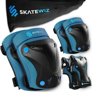 SKATEWIZ Protektoren-Set 3-er Set Inline Skating Skateboard Kinder Schoner Set Schützer blau S