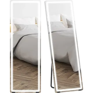 Ganzkörperspiegel - Standspiegel - 150 x 50 cm - LED-Beleuchtung - Rahmenlos - 3 Farbtemperaturen - Dimmbar - Silber