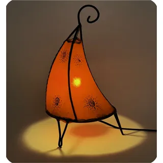 Orientalische Lampe Hennalampe marokkanische Lederlampe Tischleuchte Stehleuchte Henna Tissir Sonne 35-38 cm, orange - Orange