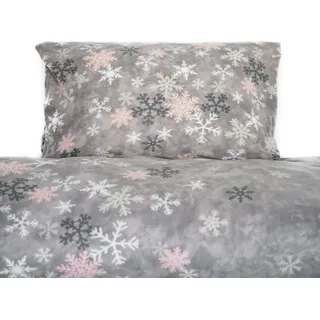 Fleece Bettwäsche aus 100% Polyester Bezug mit Schneeflockenmotiv in Grau 135x200 cm