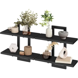 HOOBRO Schwebende Wandregale, 2-stufige Wandboard, Schweberegal 2er-Set, hängende Badezimmerregale, 38 cm Wandregale, für Wohnzimmer, Schlafzimmer, Küche, Schwarz EBK32BJ01