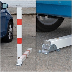 Crash Stop 90-30 Stahl Verzinkt Parkplatzpfosten zum Umklappen mit Profilzylinder, Rot/Weiß, Eckig 70mm x 70mm, 1000mm Länge