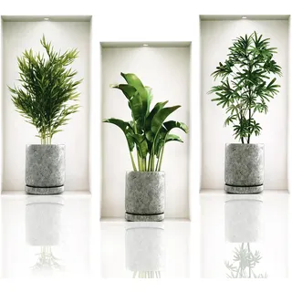Wandtattoo Pflanzen,3 Stück Wandsticker 3D Bilder Wandaufkleber,wandtattoo Selbstklebend für Wohnzimmer Schlafzimmer Vorraum Flur Fenster Wanddeko (23 * 45cm)