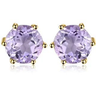 JewelryPalace Rundschliff 0.9ct Echt Amethyst Ohrstecker Silber 925 Damen, Lila Naturstein Schmuck Set, Ohrringe Silber Edelstein Mädchen, Ohrstecker Silber Klein mit Stein Frauen Geschenk Vergoldet
