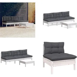 vidaXL 4 tlg. Garten Lounge Set mit Anthrazit Kissen Kiefernholz - Garten-Lounge-Set - Garten-Lounge-Sets - Lounge-Set - Lounge-Sets - Weiß