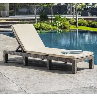 Sonnenliege, Keter Allibert Daytona, Cappuccino Rattan Optik, Verstellbare Rückenlehne, Inklusive Kissen, 195x65x25.5 cm - Beige