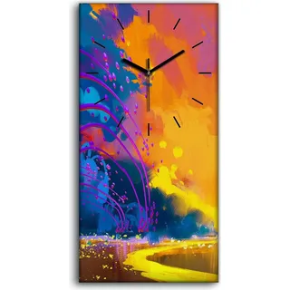 Leinwand Wanduhr Wandkunst Uhr 30x60 Kunst Mann abstrakte Bunte Landschaft - schwarze Hände - Bunt