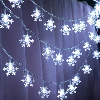 Schneeflocke Lichterkette Kaltweiß, Lichterkette Innen Batteriebetrieben 6M 40LEDs, Fenster Garten Party Weihnachten Deko - Weiß