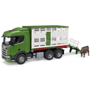 Bruder 03548 - Scania Super 560R Tiertransporter mit Rind Grün/Weiß 1:16