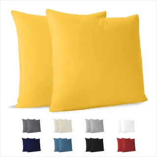 Dreamzie Kissenbezug 80x80 (Set mit 2) - 100% Jersey Baumwolle 150 g/qm Kissenbezüge -Gelb - Für Kissenbezug 80x80 Baumwolle - Kissenhülle - Resistent und Hypoallergen