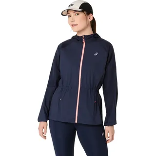 Laufjacke ASICS "ROAD PACKABLE JACKET", Damen, Gr. S, midnight, Web, Obermaterial: 100% Nylon, normal, hoch geschlossener Ausschnitt, Raglanärmel elastischer Bund, Jacken Laufjacke, Übergangsjacke