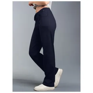 Jerseyhose TRIGEMA "TRIGEMA Hüfthose DELUXE Baumwolle", Damen, Gr. L, Normalgrößen, blau (navy), Single Jersey, 100% Baumwolle, Basic, Hosen Jerseyhose