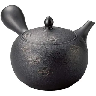 Yamakiikai Japanische große Kyusu Tokoname handgefertigte Ton-Teekanne, 400 ml, Shunjuu Scarlet Crest Muster, schwarz, L339 aus Japan (1)