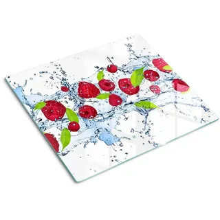 Tulup Glasplatte 60x52 cm Himbeeren und Wasser , Glas , 60x0.4x52 cm , Küchen, Küchenelektrogeräte, Herde, Herdabdeckplatten