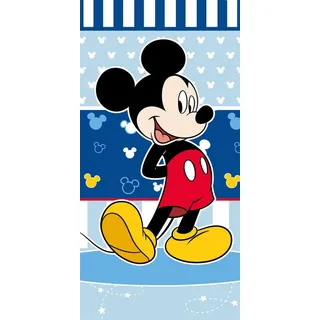 Jerry Fabrics Disney Mickey Mouse Badetuch Blau-Weiß 70 x 140 cm 100% Baumwolle