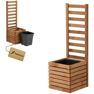 Pflanzkübel mit Rankgitter Spalier mit Pflanzkasten Blumenkasten aus Holz für Garten Balkon Terrasse Hochbeet mit 18L Kunststoff-Pflanzeneinsatz (horizontal-braun, 36x36x35 H115)